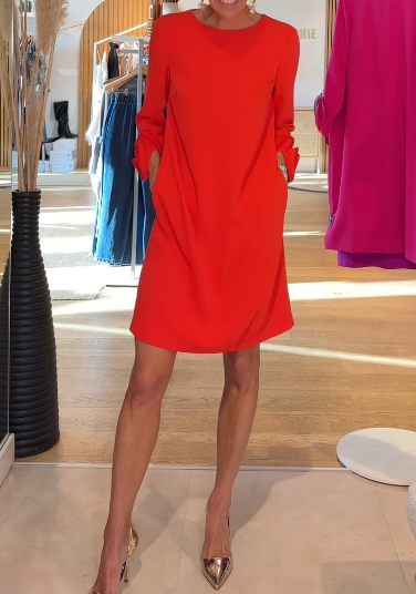 Orange Long Sleeve Flower Dress