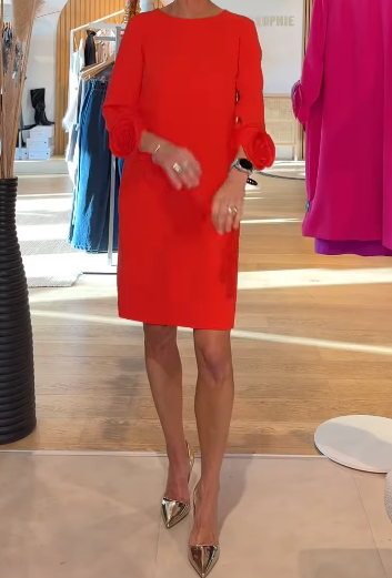 Orange Long Sleeve Flower Dress