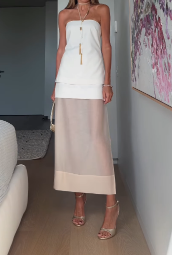 New Women Strapless Split Gauze Skirt