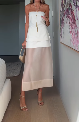 New Women Strapless Split Gauze Skirt