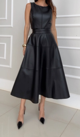 Women's New Black Leather Skirt
