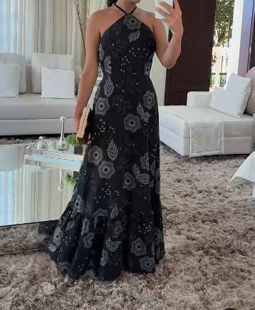 Printed Back Waist Lace-Up Dress