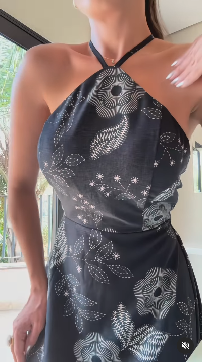 Printed Back Waist Lace-Up Dress