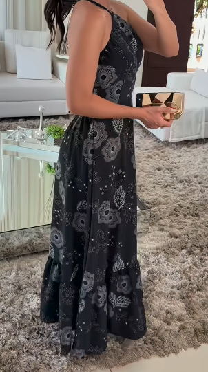 Printed Back Waist Lace-Up Dress