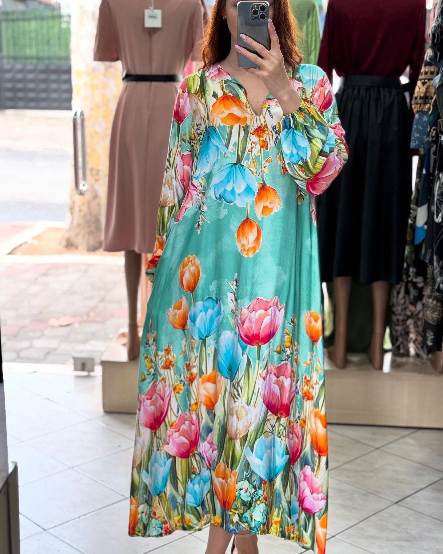 Women's V-neck Flower Dress