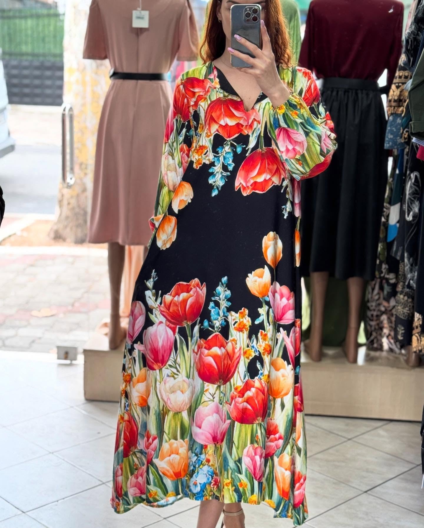 Women's V-neck Flower Dress