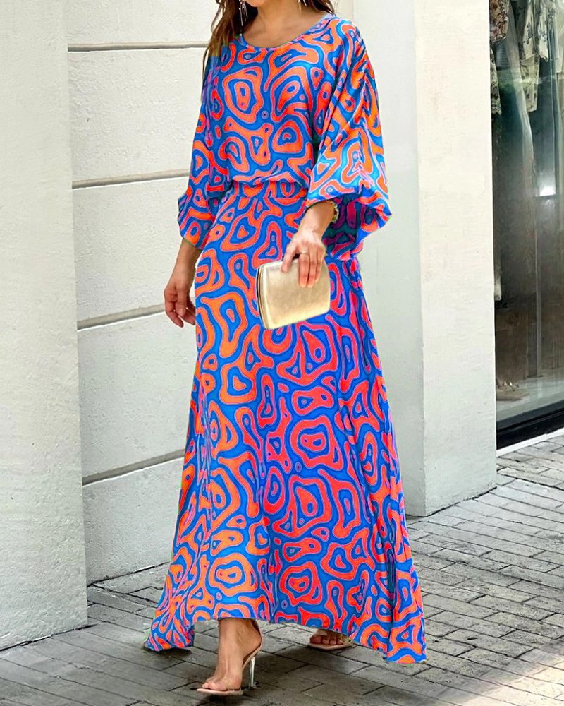 Loose Long Sleeve Top And High Waist Oversized Maxi Skirt Set