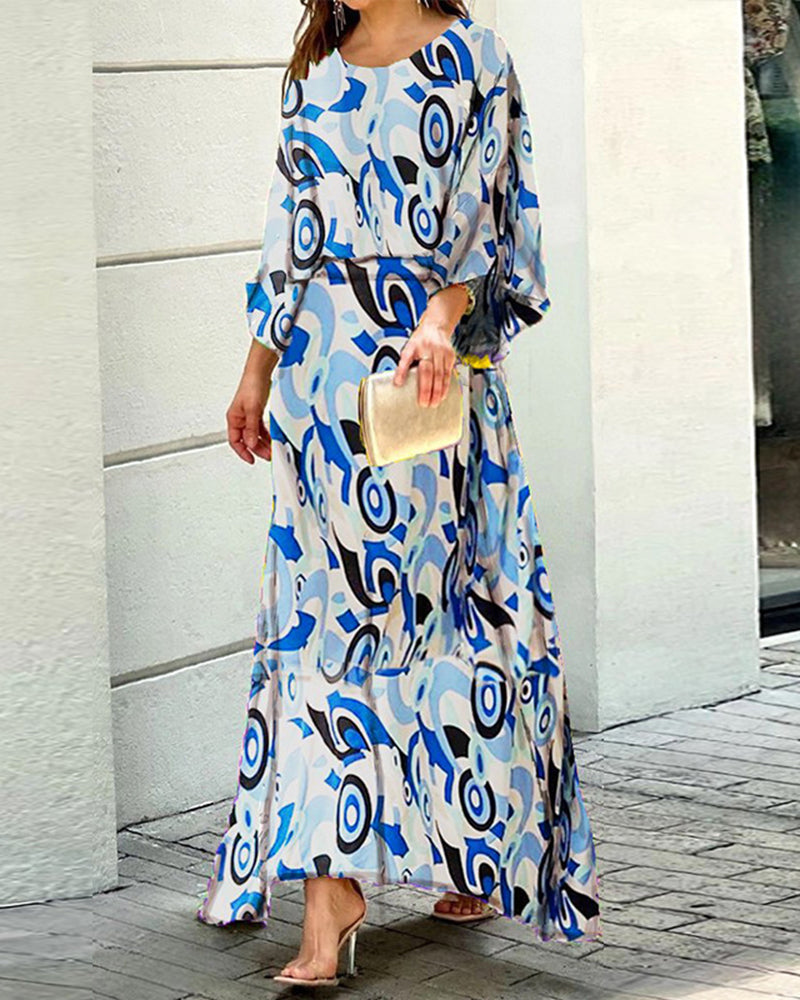 Loose Long Sleeve Top And High Waist Oversized Maxi Skirt Set