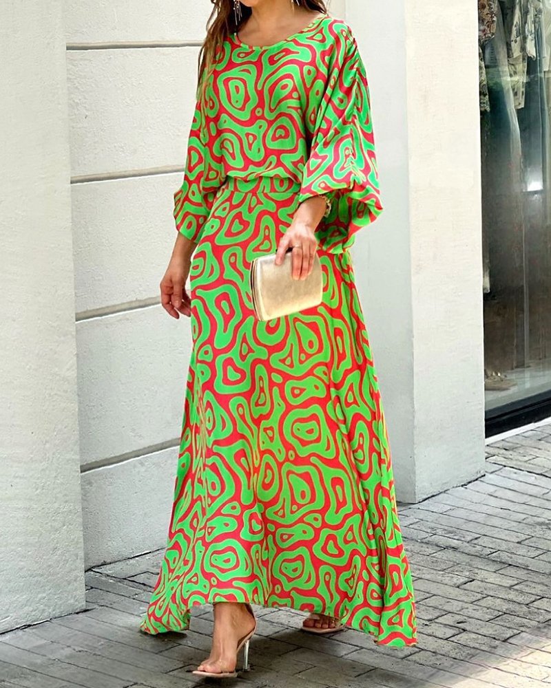 Loose Long Sleeve Top And High Waist Oversized Maxi Skirt Set
