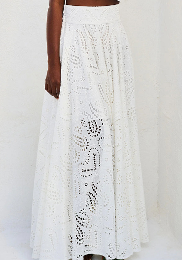 Embroidered Lace High-Waist Stretch-Waist Pocket Maxi Dress