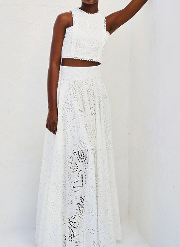 Embroidered Lace High-Waist Stretch-Waist Pocket Maxi Dress