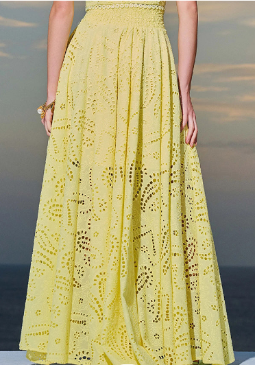 Embroidered Lace High-Waist Stretch-Waist Pocket Maxi Dress