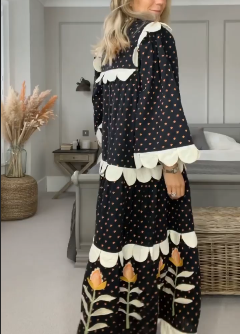 Women Fashion Black And White Flower Skirt