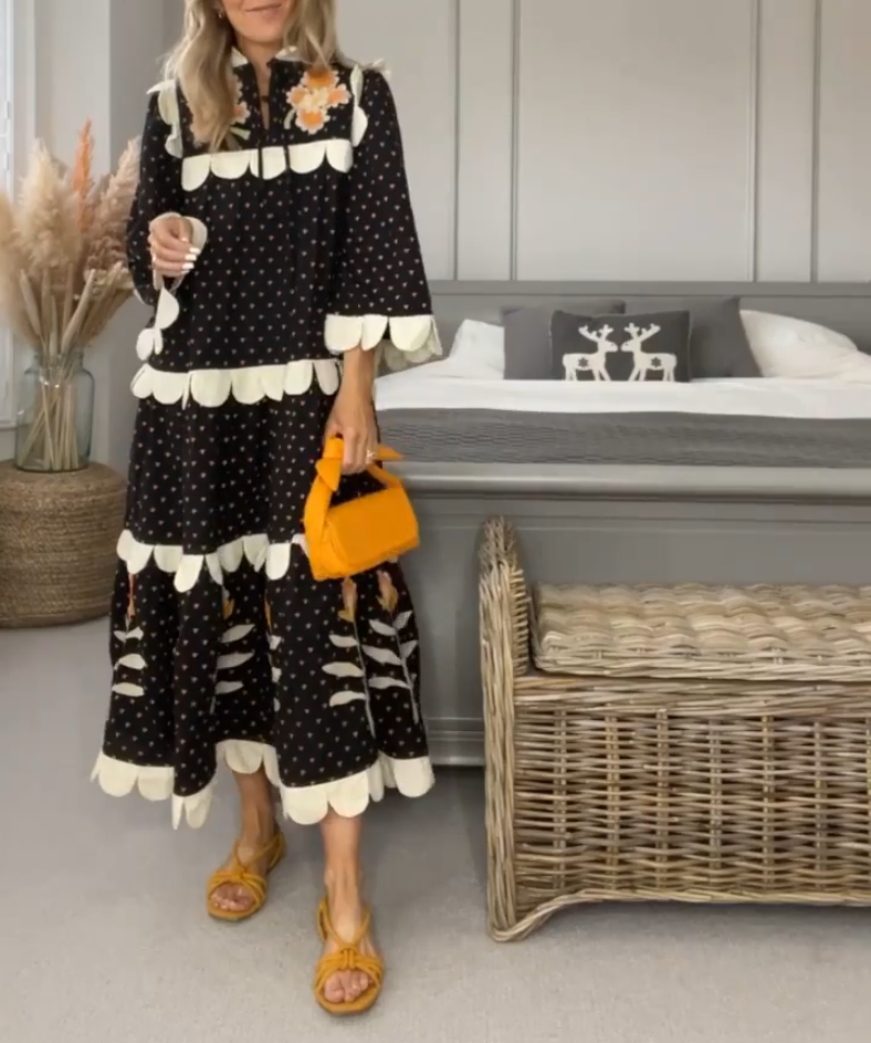 Women Fashion Black And White Flower Skirt