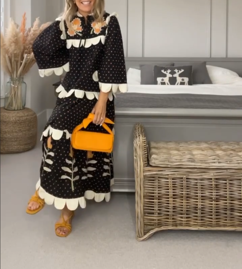 Women Fashion Black And White Flower Skirt