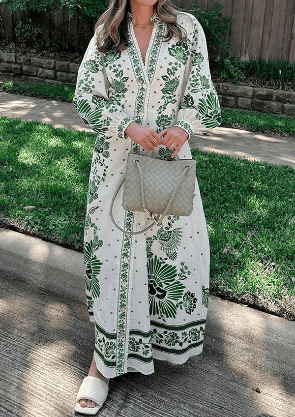 Vintage Green Print Dress