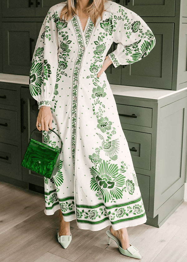 Vintage Green Print Dress