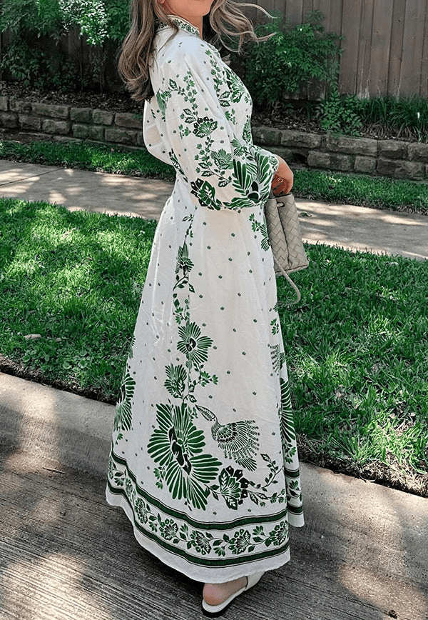 Vintage Green Print Dress