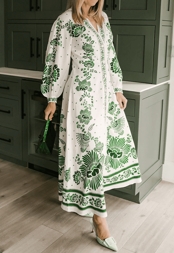 Vintage Green Print Dress