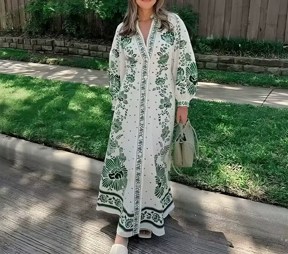 Vintage Green Print Dress