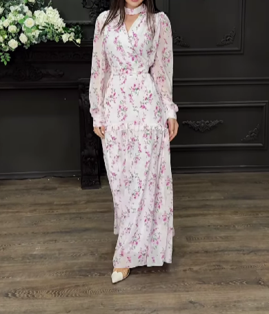 Pink White Floral Dress