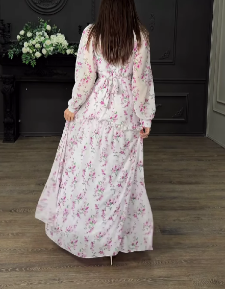 Pink White Floral Dress