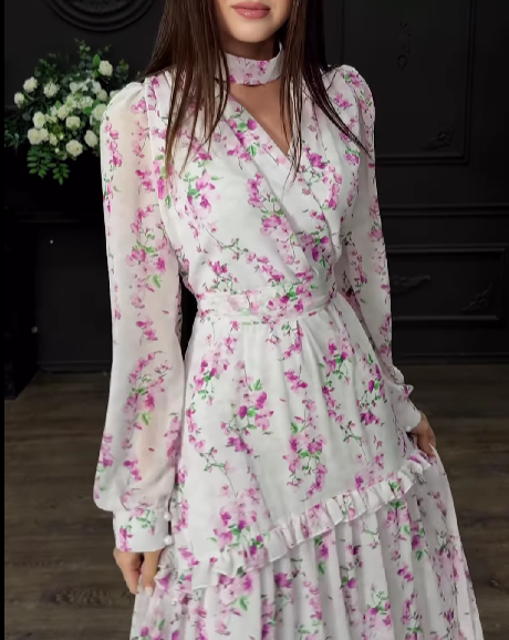 Pink White Floral Dress