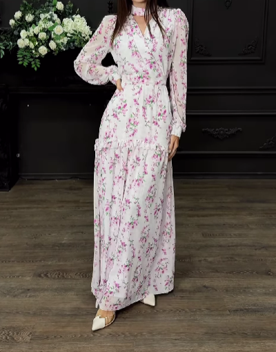 Pink White Floral Dress