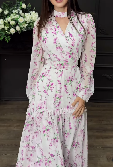 Pink White Floral Dress