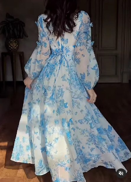 Blue Butterfly Floral Dress