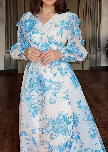 Blue Butterfly Floral Dress