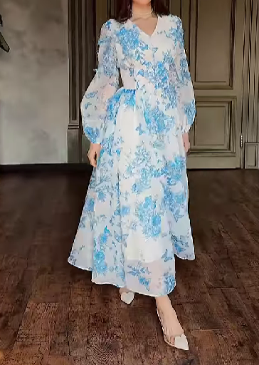 Blue Butterfly Floral Dress