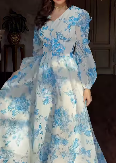 Blue Butterfly Floral Dress