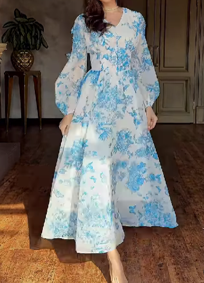 Blue Butterfly Floral Dress