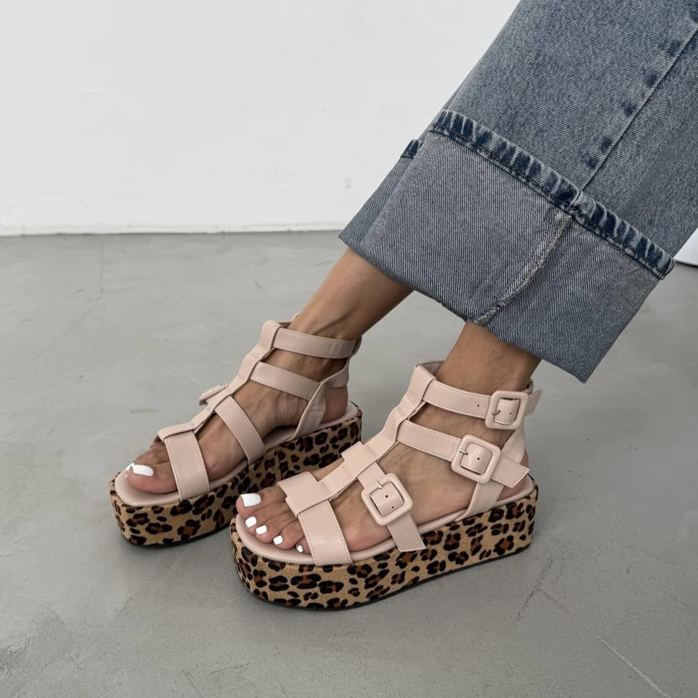 Leopard Chunky Cage Sandals