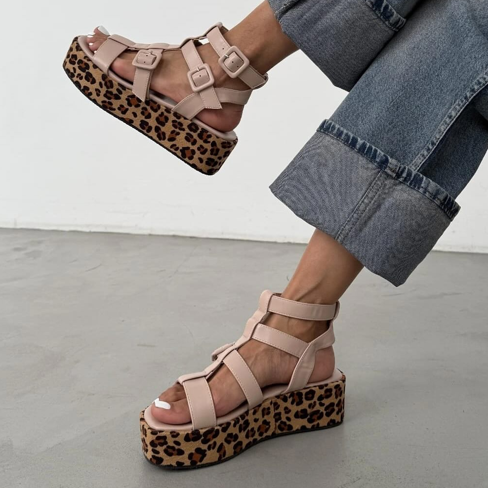 Leopard Chunky Cage Sandals