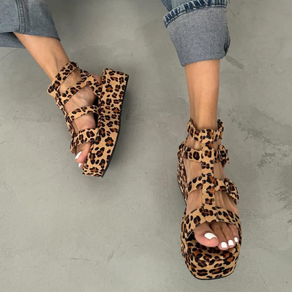 Leopard Chunky Cage Sandals