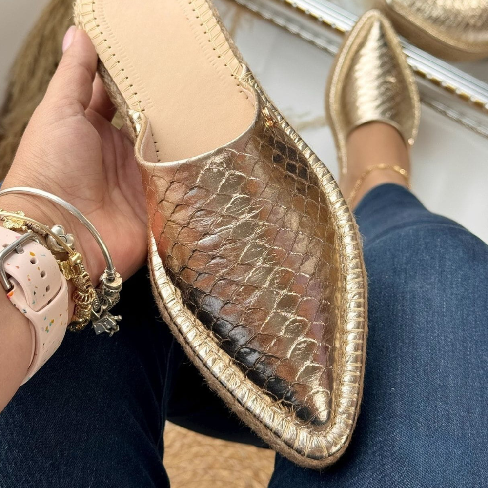 Women's Braided Gold Mules