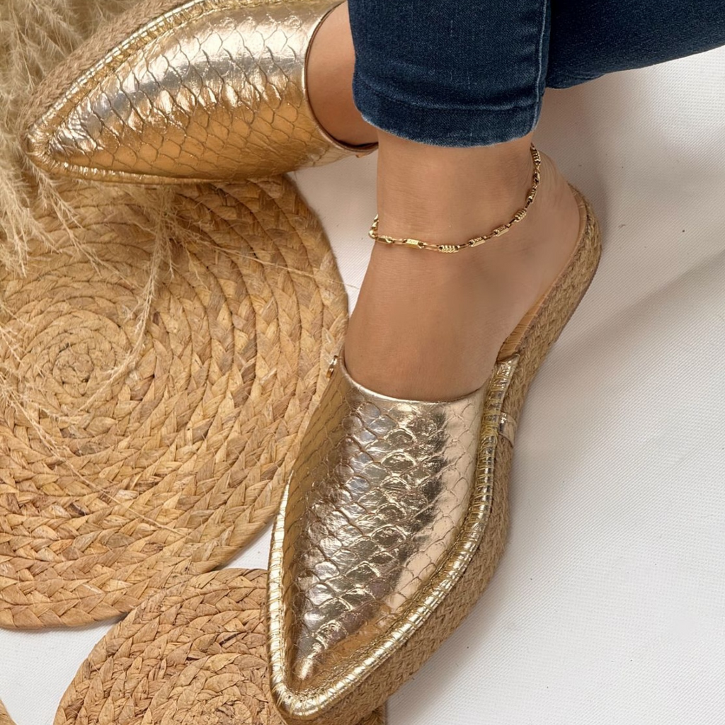 Women's Braided Gold Mules