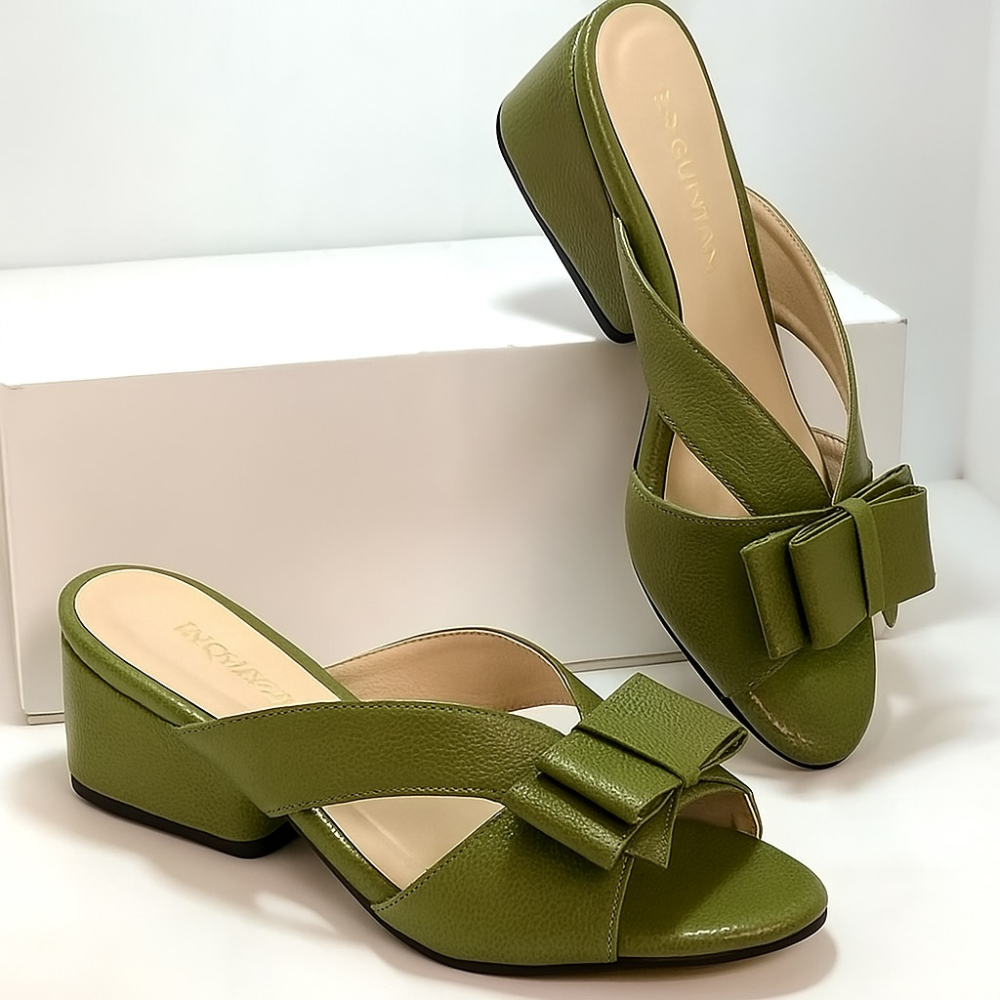 Women's Open Toe Bow Leather Sandals
