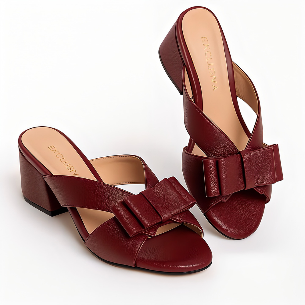 Women's Open Toe Bow Leather Sandals
