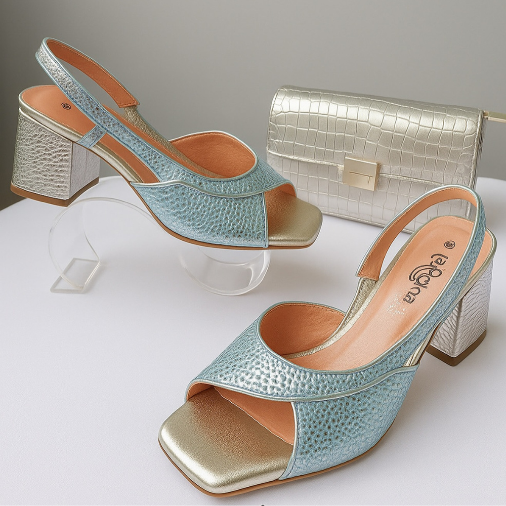 Water Ripple Block Heel Square Toe Sandals