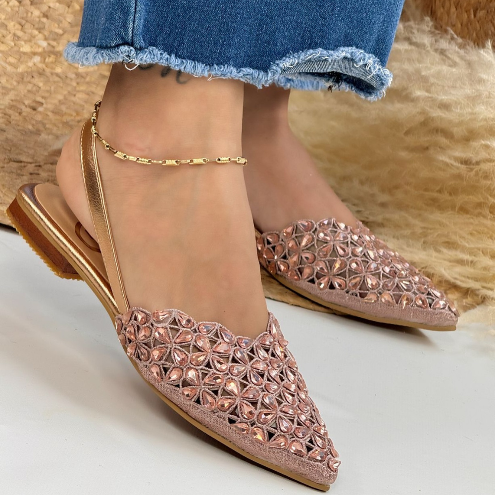 French Pointed Rhinestone Short Heels
