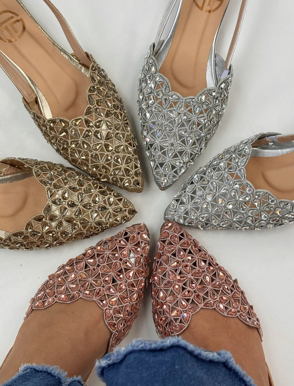 French Pointed Rhinestone Short Heels