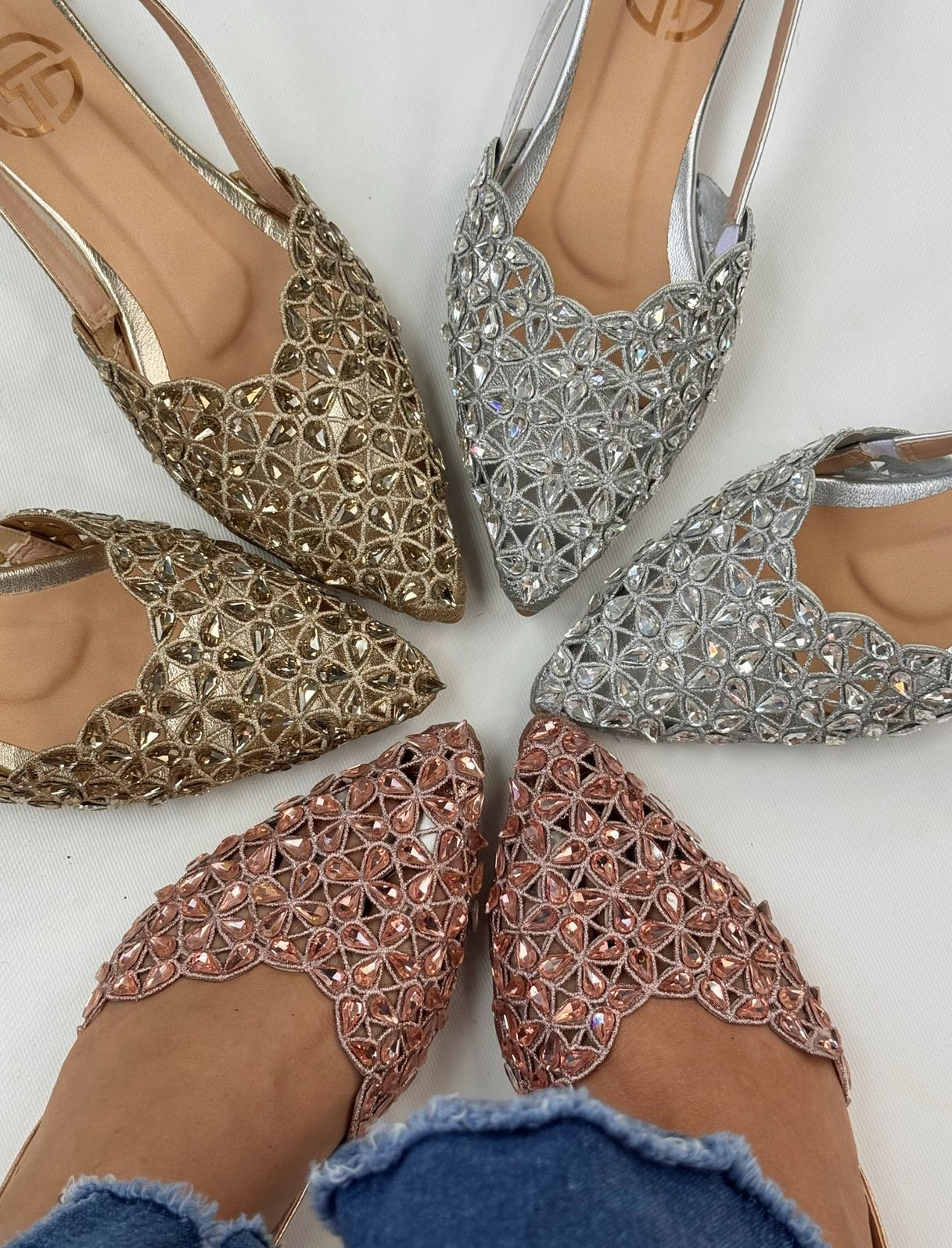 French Pointed Rhinestone Short Heels