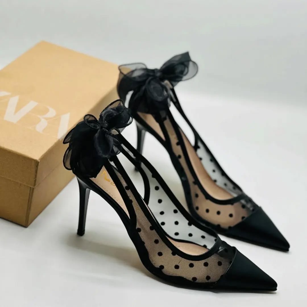 Women's Tulle Bow Polka Dot Heels