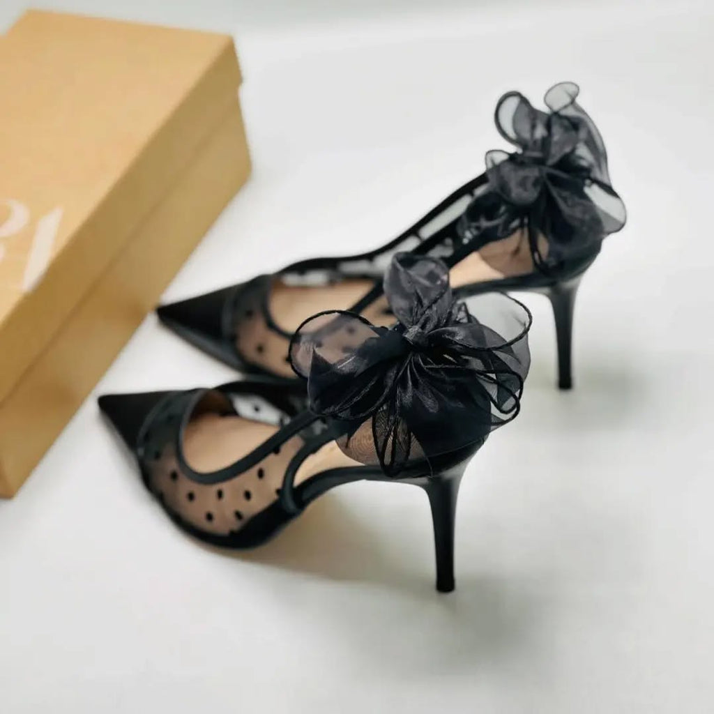 Women's Tulle Bow Polka Dot Heels