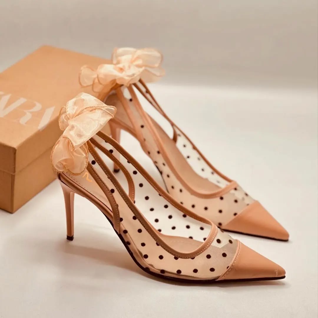 Women's Tulle Bow Polka Dot Heels