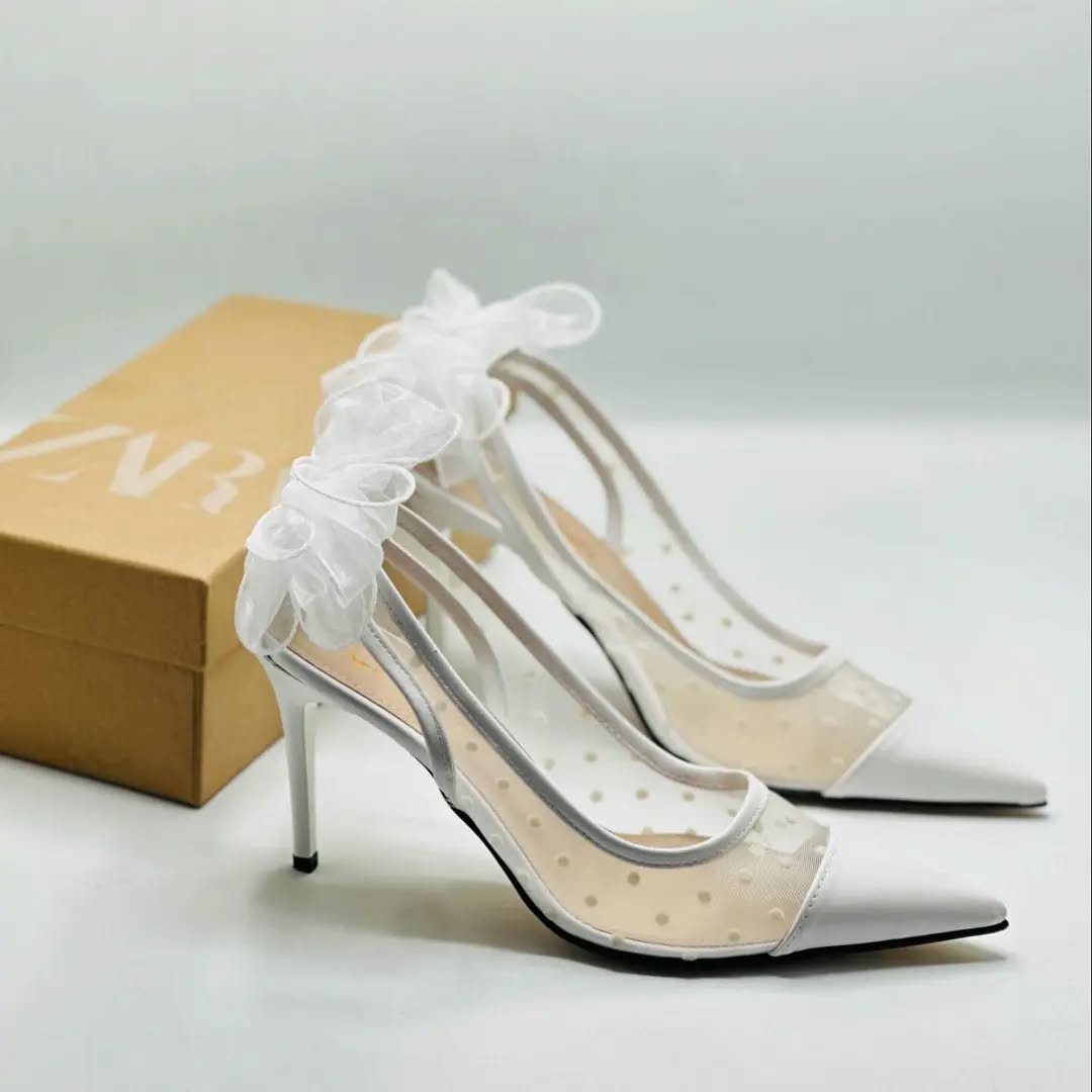 Women's Tulle Bow Polka Dot Heels