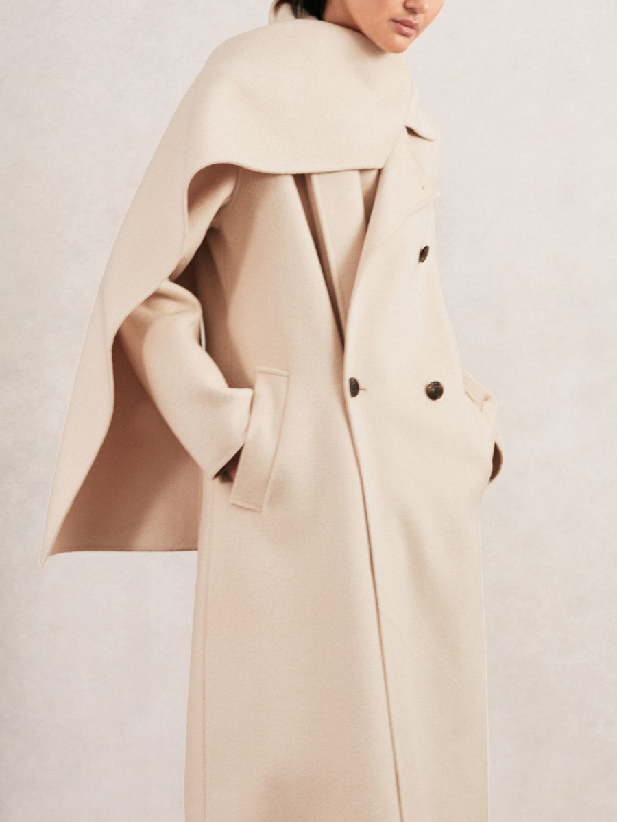 Wool-Blend Scarf Blindseam Coat In Cream
